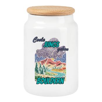 coole Jungs gehen Bouldern - Keksdose mit Holzdeckel - Weiß - Vorne