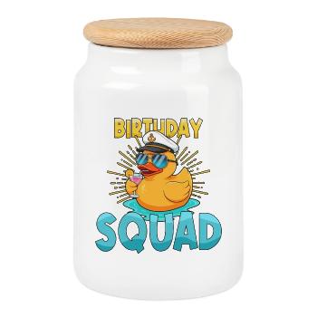 Croisière d’été de la plage de l’équipe d’anniversaire du Duck Captain - Boîte à biscuits avec couvercle en bois - blanc - Devant