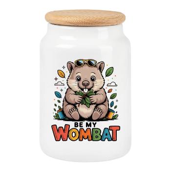 Wombat avec feuilles et lunettes de soleil - Boîte à biscuits avec couvercle en bois - blanc - Devant