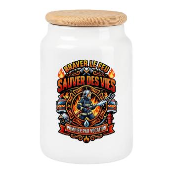 Pompier cadeau homme sapeur-pompier feu héros - Boîte à biscuits avec couvercle en bois - blanc - Devant