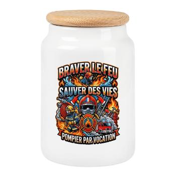 Pompier cadeau homme sapeur-pompier feu héros - Boîte à biscuits avec couvercle en bois - blanc - Devant