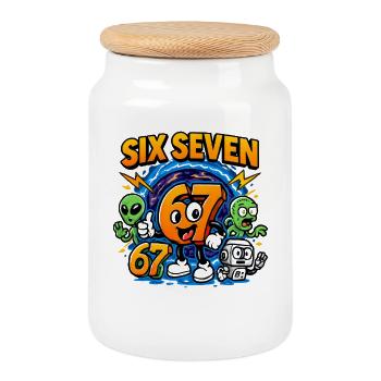 Six Seven 67 Italian Brainrot Nerd Humour Drôle - Boîte à biscuits avec couvercle en bois - blanc - Devant