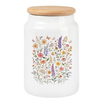 Wildflowers Flowers Flowers Natural Botanical Garden - Cookie Jar with Wooden Lid - white - Front