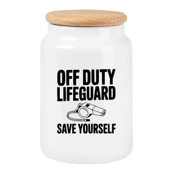 Off Duty Lifeguard Save Yourself - Cookie Jar with Wooden Lid - white - Front