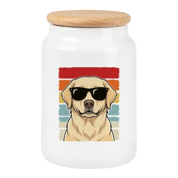 Cool Labrador Retro Sunglasses Dog Shirt - Keksdose mit Holzdeckel - Weiß - Vorne