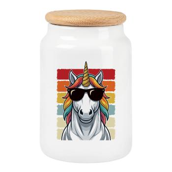 Cool lunettes de soleil licorne Chemise rétro mignonne - Boîte à biscuits avec couvercle en bois - blanc - Devant