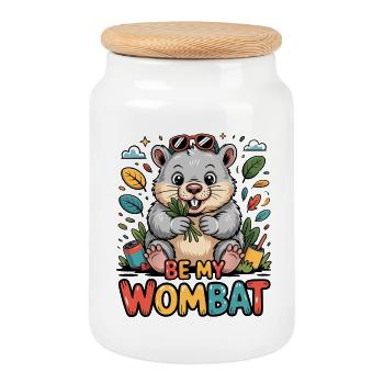 Doux amour de Wombat - Boîte à biscuits avec couvercle en bois - blanc - Devant