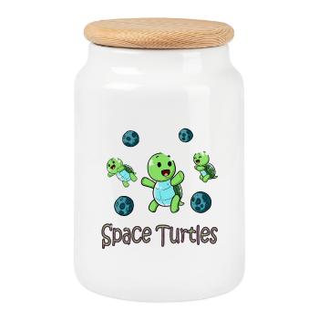 Space Turtles Astronauten Baby Schildkröte  - Keksdose mit Holzdeckel - Weiß - Vorne
