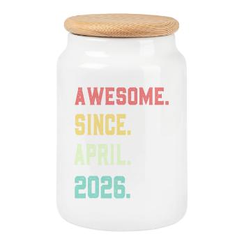 Génial depuis avril 2026 - Boîte à biscuits avec couvercle en bois - blanc - Devant