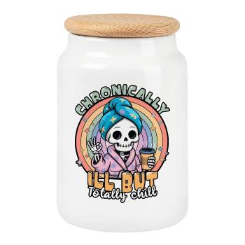 Fibromyalgia Awareness Chronically Ill Skeleton - Cookie Jar with Wooden Lid - white - Front