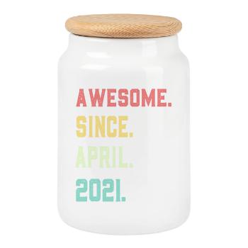 Awesome Since April 2021 - Cookie Jar with Wooden Lid - white - Front