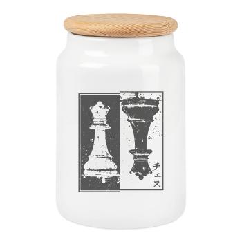 Chess Piece Lady Vintage Japanese Design - Cookie Jar with Wooden Lid - white - Front