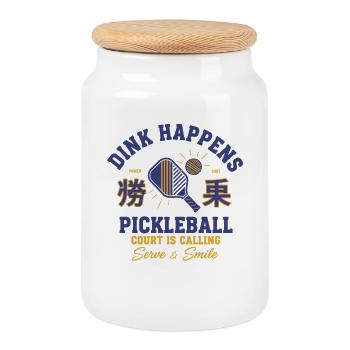 Pickleball Funny Player Dink Happens Love - Cookie Jar with Wooden Lid - white - Front