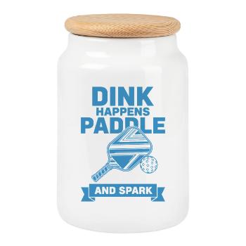 Le Pickleball Dink se fait en paddle et en étincelle drôle - Boîte à biscuits avec couvercle en bois - blanc - Devant