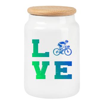 Idée cadeau pour un vélo de route avec vélo de route - Boîte à biscuits avec couvercle en bois - blanc - Devant