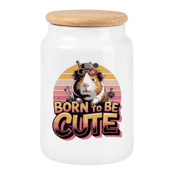 Born To Be Cute Meerschweinchen Shirt Steampunk - Keksdose mit Holzdeckel - Weiß - Vorne