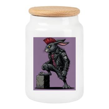 Heavy Metal Lapin de Pâques Rocker Lapin de Pâques Hardcore - Boîte à biscuits avec couvercle en bois - blanc - Devant