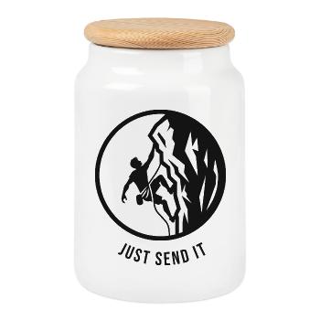 Grimpeur sur les rochers, envoie juste le logo - Boîte à biscuits avec couvercle en bois - blanc - Devant