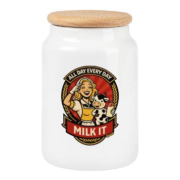 All Day Every Day Milk It Retro Cow - Cookie Jar with Wooden Lid - white - Front