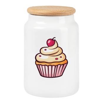 Pastell Cupcake Kirschkuss - Keksdose mit Holzdeckel - Weiß - Vorne