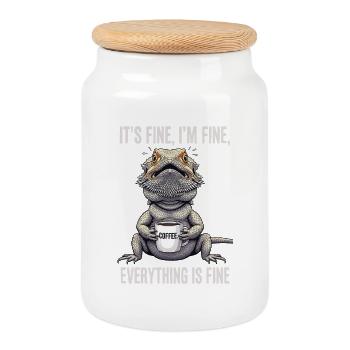 Its Fine Im Fine Coffee Bearded Dragon Humor - Cookie Jar with Wooden Lid - white - Front