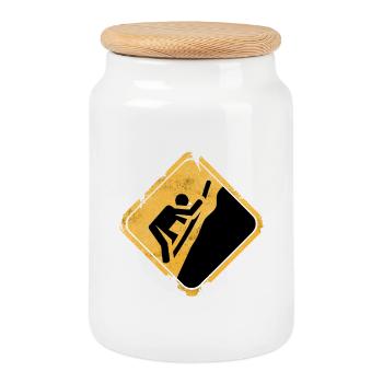 Signe d’alerte jaune pour l’escalade - Boîte à biscuits avec couvercle en bois - blanc - Devant