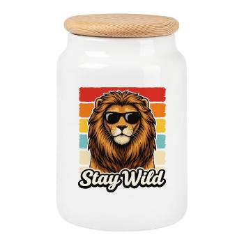 T-shirt Stay Wild Lion Lunettes de soleil rétro avec un animal - Boîte à biscuits avec couvercle en bois - blanc - Devant
