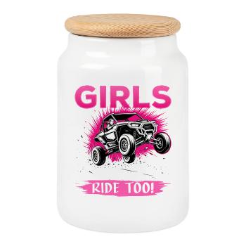 UTV Off Road Girl Woman 4 Wheeler Side by side - Keksdose mit Holzdeckel - Weiß - Vorne
