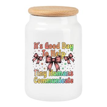 It's Good Day To Help Tiny Humans Communicate SLP - Cookie Jar with Wooden Lid - white - Front