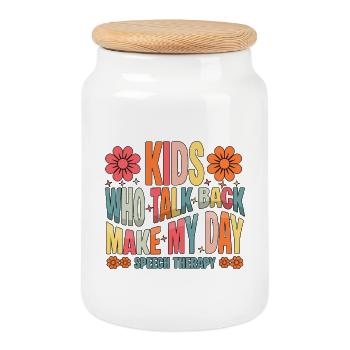 SLP Kids Who Talk Back Make My Day - Cookie Jar with Wooden Lid - white - Front