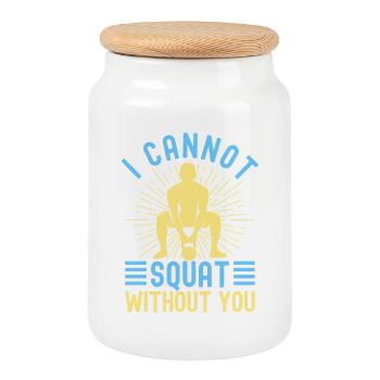 Fitness Fanatics Cannot Squat Without You - Keksdose mit Holzdeckel - Weiß - Vorne