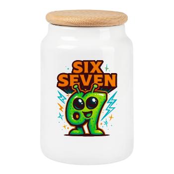 Six Seven 67 Italian Brainrot Alien Humor Lustig - Keksdose mit Holzdeckel - Weiß - Vorne
