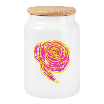 Ranunculus - Cookie Jar with Wooden Lid - white - Front