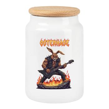 Heavy Metal Lapin de Pâques Rocker Lapin de Pâques Hardcore - Boîte à biscuits avec couvercle en bois - blanc - Devant