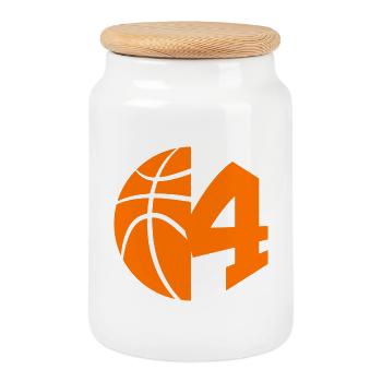 NR. 4 BASKETBALL NUMMER 4 BASKETBALL 4. GEBURTSTAG - Keksdose mit Holzdeckel - Weiß - Vorne