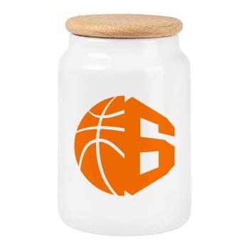 NR. 6 BASKETBALL NUMMER 6 BASKETBALL 6. GEBURTSTAG - Keksdose mit Holzdeckel - Weiß - Vorne