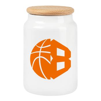 NR. 8 BASKETBALL NUMMER 8 BASKETBALL 8. GEBURTSTAG - Keksdose mit Holzdeckel - Weiß - Vorne