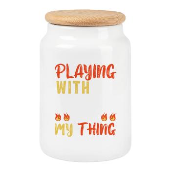 Dancing Vortex Dance School Fire Stick Dancer - Cookie Jar with Wooden Lid - white - Front
