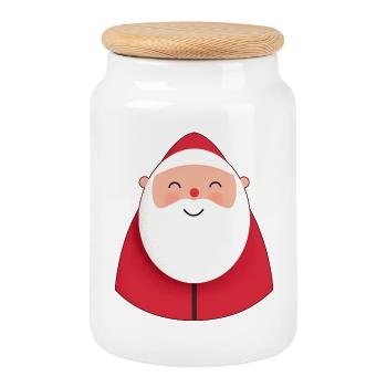 Père Noël enfantin sourire amusant - Boîte à biscuits avec couvercle en bois - blanc - Devant