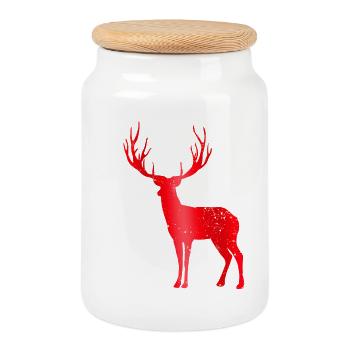 Deer with Antlers Vintage Deer Antler Design - Cookie Jar with Wooden Lid - white - Front
