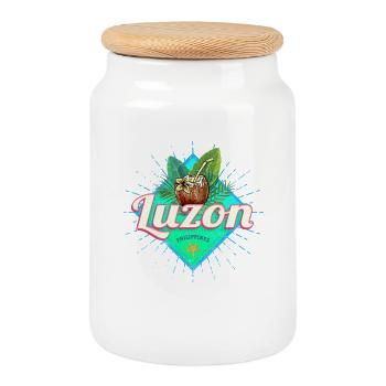 Luzon Island Philippines Coconut Holiday Souvenir - Cookie Jar with Wooden Lid - white - Front