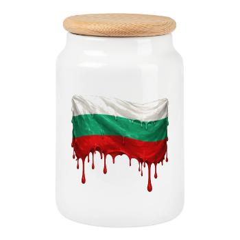 Bulgarian flag colorful color - Cookie Jar with Wooden Lid - white - Front