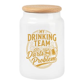 Darts Beer Shirt Funny Gift Darts Player - Cookie Jar with Wooden Lid - white - Front