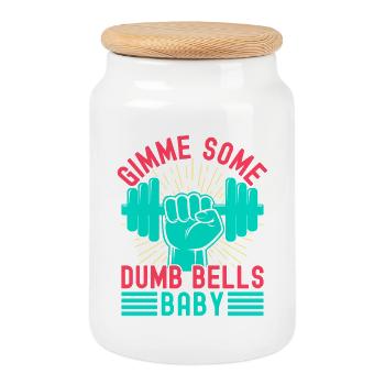 Fitness Fanatics Some Dumb Bells Baby Calisthenics - Cookie Jar with Wooden Lid - white - Front