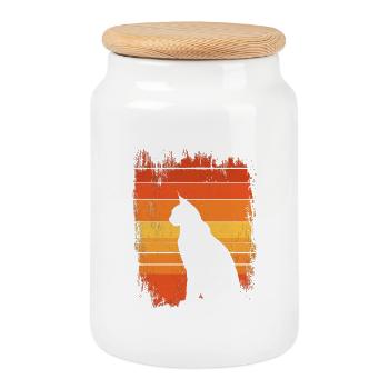 Lynx Cat Wildcat rétro Design Nature Friend - Boîte à biscuits avec couvercle en bois - blanc - Devant
