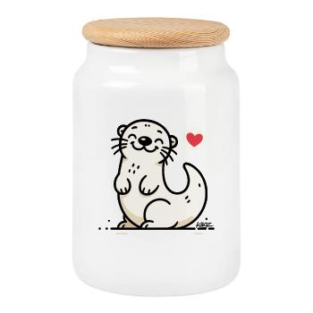 Heartlit Seal Charm - Cookie Jar with Wooden Lid - white - Front