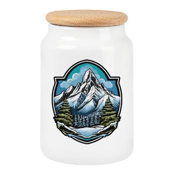 Mountains - Cookie Jar with Wooden Lid - white - Front