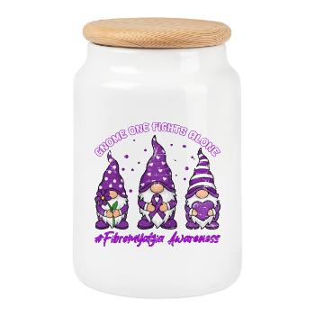 Fibromyalgia Awareness Gnome Fibro Ribbon - Cookie Jar with Wooden Lid - white - Front