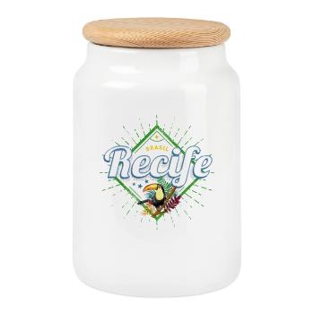 Recife Pernambuco Brasilien Retro Tukan Souvenir - Keksdose mit Holzdeckel - Weiß - Vorne
