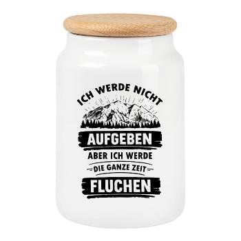 Ich werde nicht Aufgeben aber ganze Zeit Fluchen - Keksdose mit Holzdeckel - Weiß - Vorne